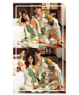 New Loose Lapel Cardigan Long Sleeve Pants Set Casual Couple Pajamas