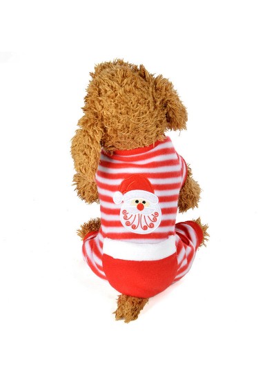 Pet Clothes Christmas Day Dress Four-Piece Striped Christmas Pajamas