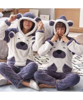 Cartoon hooded long coral fleece long sleeve flann...