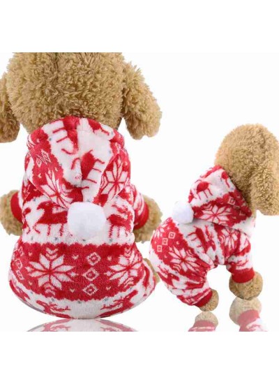 New Christmas Red Elk Festive Warm Universal Plus Velvet Flannel Pet Pajamas