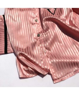 long-sleeved thin vermicelli satin silk women's pajamas set home service