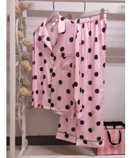 VS thin solid color polka dot printing long-sleeved trousers womens pajamas