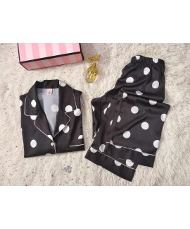 VS thin solid color polka dot printing long-sleeved trousers womens pajamas