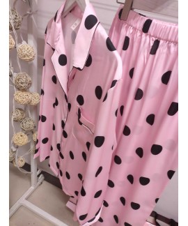 VS thin solid color polka dot printing long-sleeved trousers womens pajamas