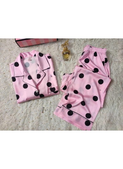 VS thin solid color polka dot printing long-sleeved trousers womens pajamas