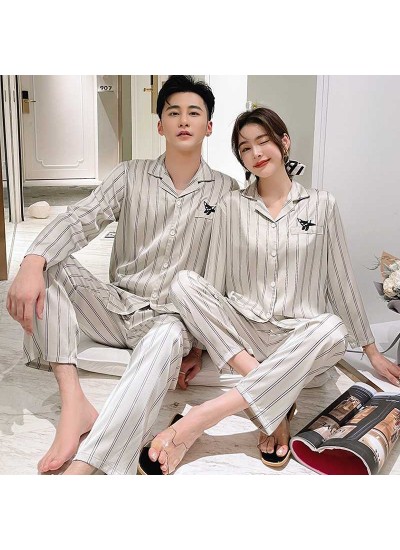 Buy Autumn and winter new couple ice silk pajamas women's long