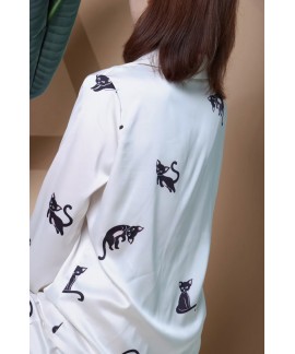 Ice silk long-sleeved thin section milk dog striped couple pajamas home service