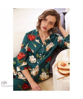 Two-piece set of cardigan silk like pajama sets female for spring