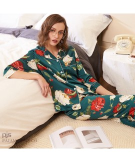 Two-piece set of cardigan silk like pajama sets female for spring