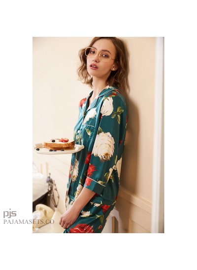 Two-piece set of cardigan silk like pajama sets female for spring