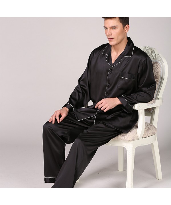 Large Size Men's Ice Silk Nightwear For Summer Long Sleeve Pure Color ...