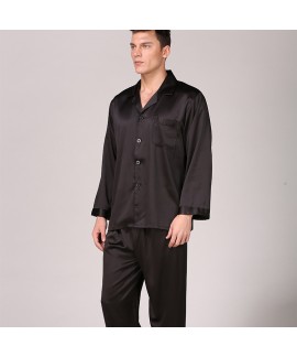 Large Size Men's Ice Silk Nightwear For Summer Long Sleeve Pure Color Pajama Set