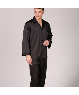 Large Size Men's Ice Silk Nightwear For Summer Long Sleeve Pure Color Pajama Set