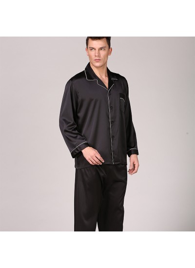 Bulk-buy Customized Men's Ice Snow Silk Couple Pajamas Spring and Autumn  Black Silk Homewear price comparison