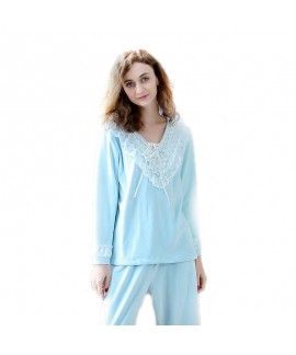 long sleeved Women's home wear warm flannel pajamas set  in winter