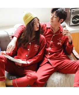 Plus size couple cotton pajamas for spring long sleeves set pjs can wear outside