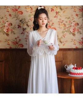 French Bridesmaid White Plus Size Pajama Dress