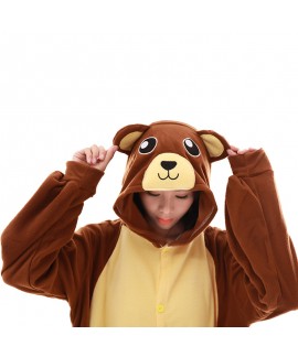 Brown bear animal cartoon one piece pajamas long sleeve fleece couple pajamas in autumn and winter