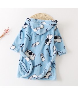 New children's flannel pajamas and robe sets soft pyjamas for boys and girls