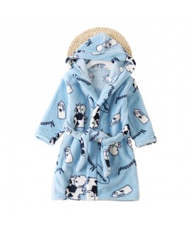 New children's flannel pajamas and robe sets soft pyjamas for boys and girls