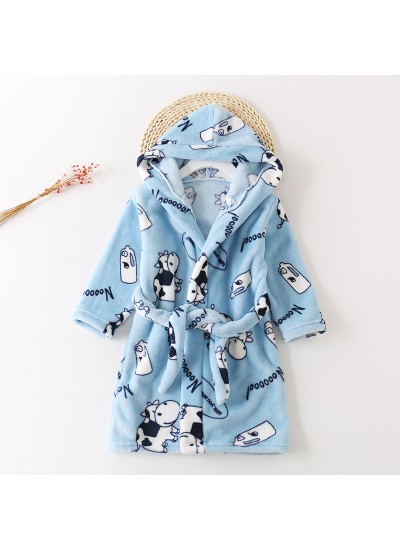 New children's flannel pajamas and robe sets soft pyjamas for boys and girls