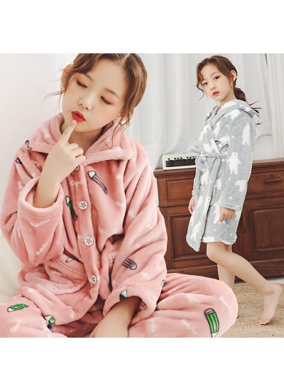 Soft Children's pajamas 2018 for spring cheap boys and girls flannel pajama set with robe
