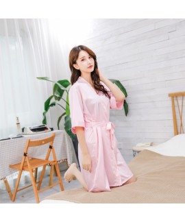 Silk Simulated Pure color Bridesmaid pj sets for wedding New Sexy Slim Bathrobe for women