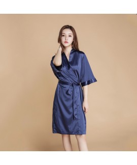 Silk Simulated Pure color Bridesmaid pj sets for wedding New Sexy Slim Bathrobe for women