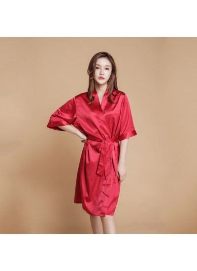 Silk Simulated Pure color Bridesmaid pj sets for wedding New Sexy Slim Bathrobe for women