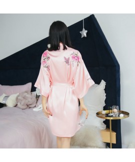 Peony embroidered bridemaid pj sets for spring cardigan silk bathrobe for wedding