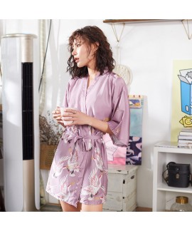 2019 New Comfy morning pj sets for women Crane printed Bridesmaid's Ice Silk Slim Sexy Sleepwear