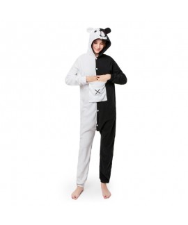 Black and white bear animal cartoon one piece pajamas long sleeve couple pajamas for autumn and winter