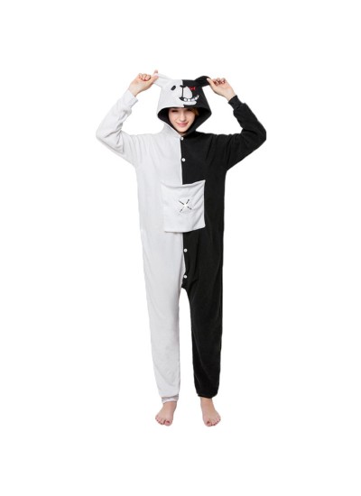 Black and white bear animal cartoon one piece pajamas long sleeve couple pajamas for autumn and winter