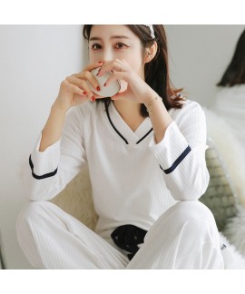 Pure Cotton Simple Fashion Long-sleeved Threaded Wide-leg Pants Home Service Suit