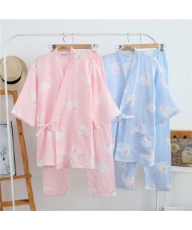 New Cotton Rabbit Women's Kimono Double Gauze Trou...