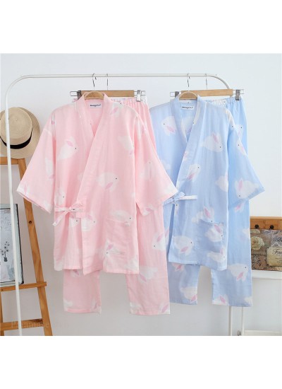 New Cotton Rabbit Women's Kimono Double Gauze Trousers Home Service Suit