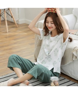 New Cotton Short Sleeve Trousers Cactus Ladie's Pajamas Suit For Sumeer