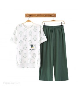 New Cotton Short Sleeve Trousers Cactus Ladie's Pajamas Suit For Sumeer