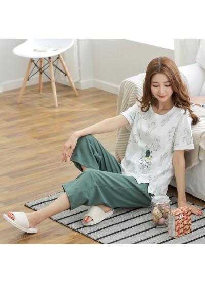 New Cotton Short Sleeve Trousers Cactus Ladie's Pajamas Suit For Sumeer