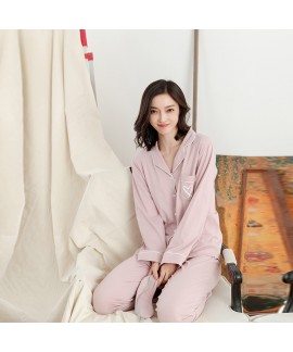 Classic Cotton Solid Color Casual Long-sleeved Trousers Home Service Pajamas Set