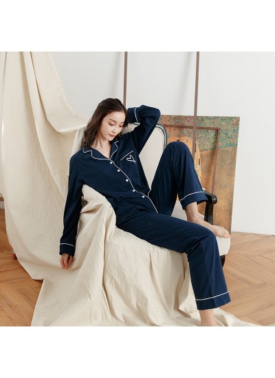 Classic Cotton Solid Color Casual Long-sleeved Trousers Home Service Pajamas Set