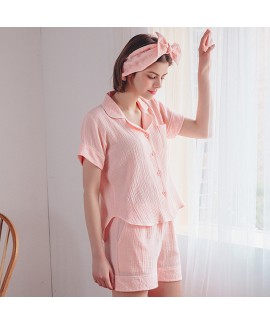 New Short-sleeved Cotton Cardigan Lapel Ladies Pajamas Two-piece Suit