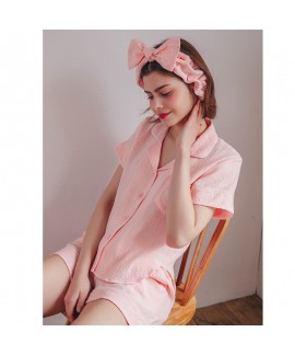 New Short-sleeved Cotton Cardigan Lapel Ladies Pajamas Two-piece Suit