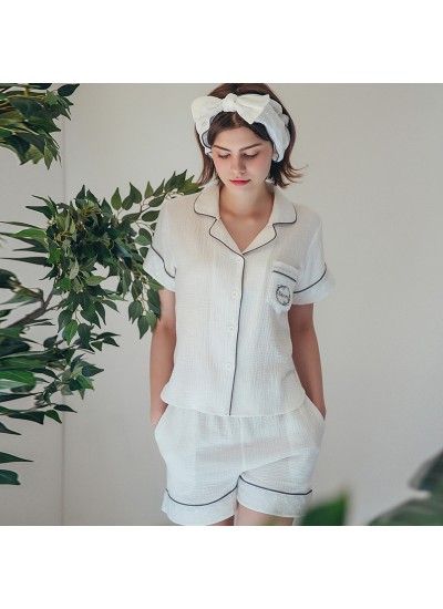 New Short-sleeved Cotton Cardigan Lapel Ladies Pajamas Two-piece Suit