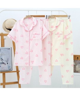 Spring And Summer Cotton Double Gauze Short-sleeved Trousers Pajamas Suit Wholesale