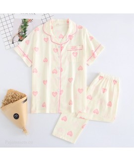 Spring And Summer Cotton Double Gauze Short-sleeved Trousers Pajamas Suit Wholesale