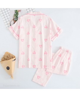 Spring And Summer Cotton Double Gauze Short-sleeved Trousers Pajamas Suit Wholesale