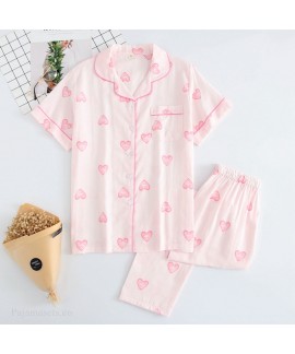 Spring And Summer Cotton Double Gauze Short-sleeved Trousers Pajamas Suit Wholesale