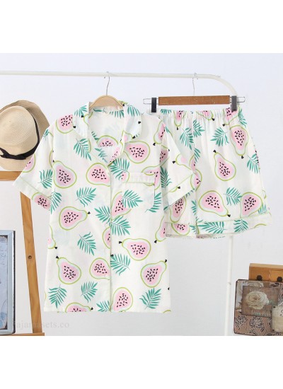 New Double-layer Gauze Short-sleeved Shorts Two-piece Ladie's Pajamas For Summer