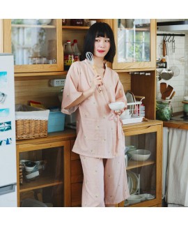 Gauze Little Daisy Short Sleeve Cotton Ladies Kimono Pajama Set Summer